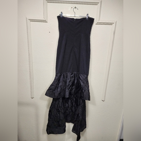 Lulus Immense Drama Black Strapless Tiered Jacquard Maxi Dress M Wedding Prom - Picture 8 of 9